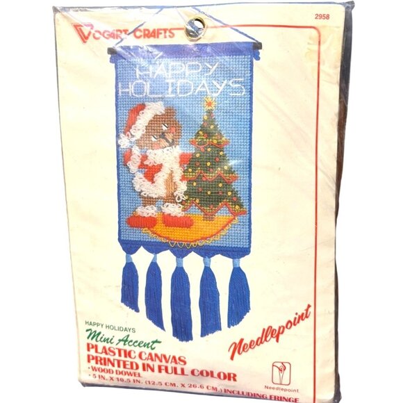 Vintage Vogart Crafts Happy Holidays Mini Accent Plastic Canvas Needlepoint Kit - Picture 5 of 5